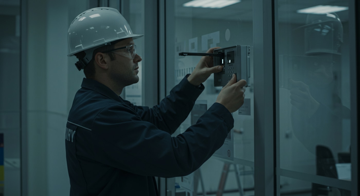 Garage door technician inspecting a residential door in the East Bay